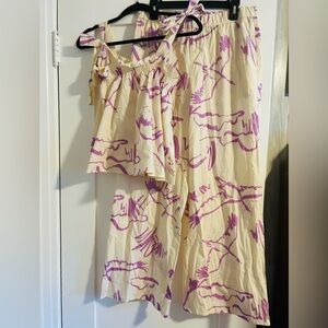 Open Edit Cream and Lilac Printed Two-Piece Set - NWOT